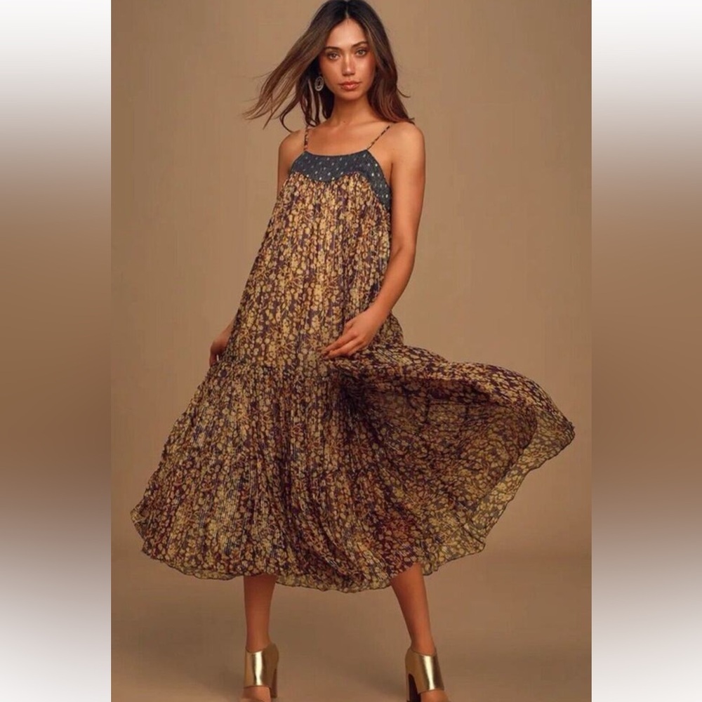 ANTHROPOLOGIE NWT NADINE RAGA GOLD SHIMMERING MIDI DRESS 2X